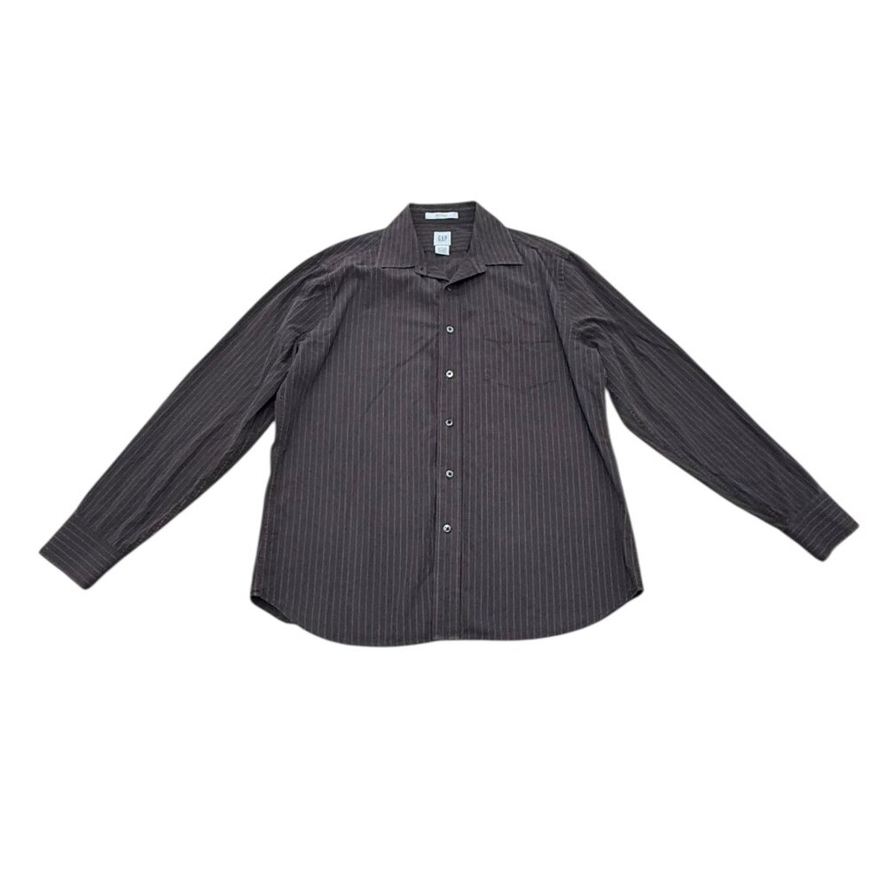 Men’s GAP Fitted Grey Pinstripe Dress Shirt Long Sleeve Cotton